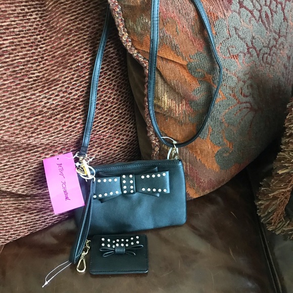 Betsey Johnson Handbags - BETSEY JOHNSON Black Tie Stone Crossbody 2 piece S